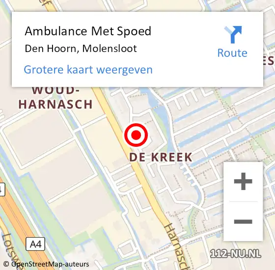 Locatie op kaart van de 112 melding: Ambulance Met Spoed Naar Den Hoorn, Molensloot op 26 september 2023 18:52