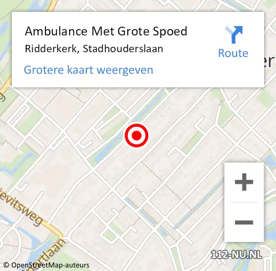 Locatie op kaart van de 112 melding: Ambulance Met Grote Spoed Naar Ridderkerk, Stadhouderslaan op 26 september 2023 19:14