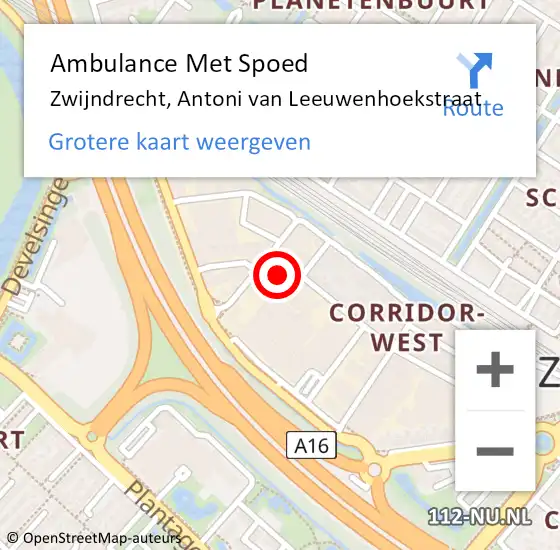 Locatie op kaart van de 112 melding: Ambulance Met Spoed Naar Zwijndrecht, Antoni van Leeuwenhoekstraat op 26 september 2023 19:33