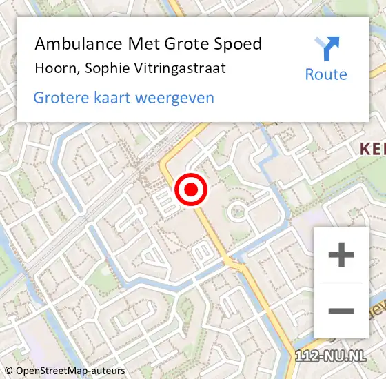 Locatie op kaart van de 112 melding: Ambulance Met Grote Spoed Naar Hoorn, Sophie Vitringastraat op 26 september 2023 19:36