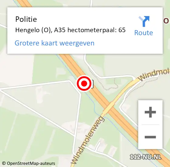 Locatie op kaart van de 112 melding: Politie Hengelo (O), A35 hectometerpaal: 65 op 26 september 2023 20:12