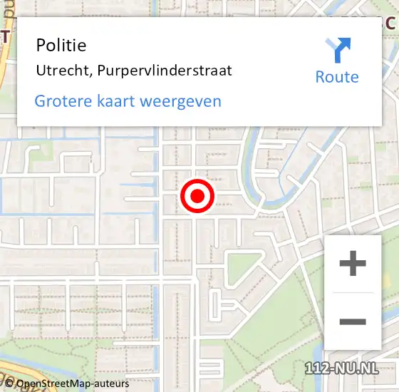 Locatie op kaart van de 112 melding: Politie Utrecht, Purpervlinderstraat op 26 september 2023 20:21