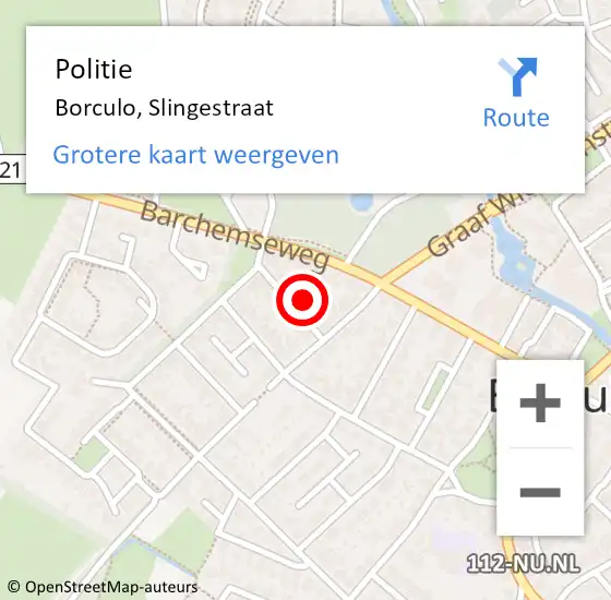 Locatie op kaart van de 112 melding: Politie Borculo, Slingestraat op 26 september 2023 20:42