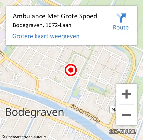 Locatie op kaart van de 112 melding: Ambulance Met Grote Spoed Naar Bodegraven, 1672-Laan op 26 september 2023 20:47