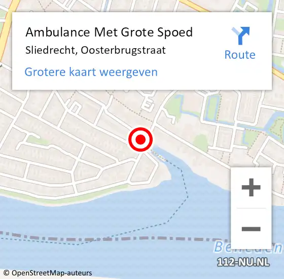 Locatie op kaart van de 112 melding: Ambulance Met Grote Spoed Naar Sliedrecht, Oosterbrugstraat op 26 september 2023 20:53