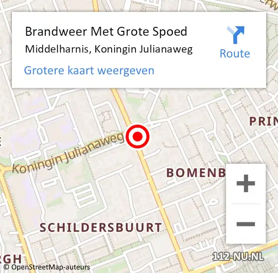 Locatie op kaart van de 112 melding: Brandweer Met Grote Spoed Naar Middelharnis, Koningin Julianaweg op 26 september 2023 21:24