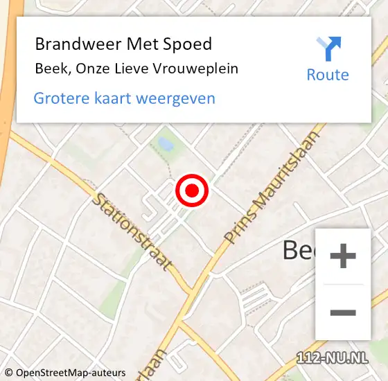 Locatie op kaart van de 112 melding: Brandweer Met Spoed Naar Beek, Onze Lieve Vrouweplein op 26 september 2023 21:27