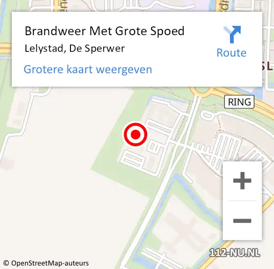 Locatie op kaart van de 112 melding: Brandweer Met Grote Spoed Naar Lelystad, De Sperwer op 26 september 2023 21:29