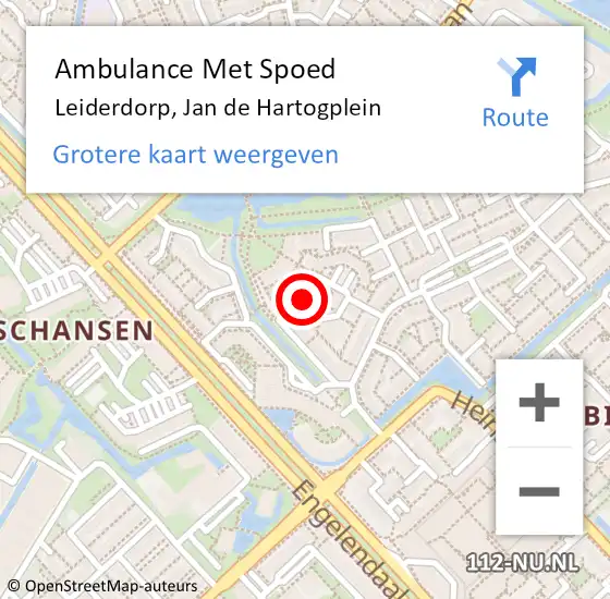 Locatie op kaart van de 112 melding: Ambulance Met Spoed Naar Leiderdorp, Jan de Hartogplein op 26 september 2023 21:42