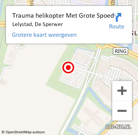 Locatie op kaart van de 112 melding: Trauma helikopter Met Grote Spoed Naar Lelystad, De Sperwer op 26 september 2023 21:45