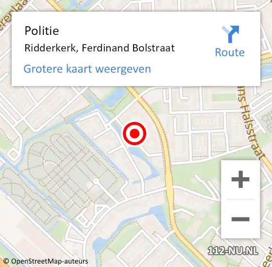 Locatie op kaart van de 112 melding: Politie Ridderkerk, Ferdinand Bolstraat op 26 september 2023 22:10