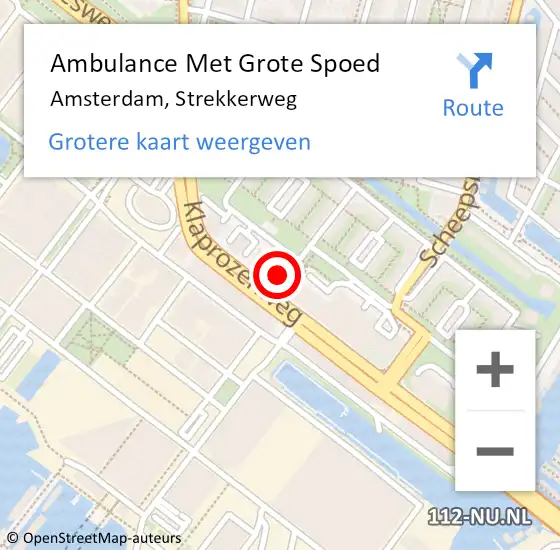 Locatie op kaart van de 112 melding: Ambulance Met Grote Spoed Naar Amsterdam, Strekkerweg op 26 september 2023 22:37