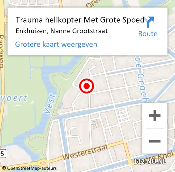 Locatie op kaart van de 112 melding: Trauma helikopter Met Grote Spoed Naar Enkhuizen, Nanne Grootstraat op 26 september 2023 23:10