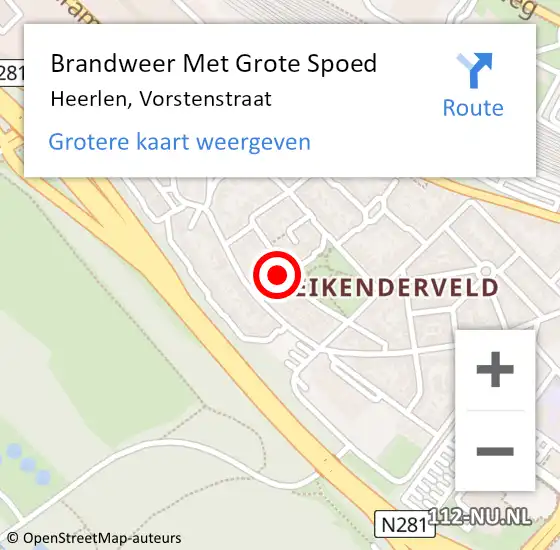 Locatie op kaart van de 112 melding: Brandweer Met Grote Spoed Naar Heerlen, Vorstenstraat op 27 september 2023 00:00