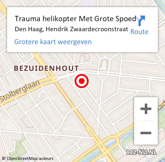 Locatie op kaart van de 112 melding: Trauma helikopter Met Grote Spoed Naar Den Haag, Hendrik Zwaardecroonstraat op 27 september 2023 00:06