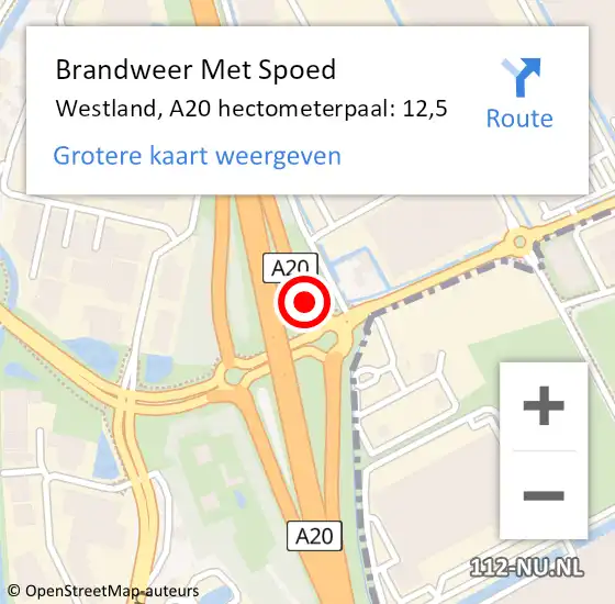 Locatie op kaart van de 112 melding: Brandweer Met Spoed Naar Westland, A20 hectometerpaal: 12,5 op 27 september 2023 00:25