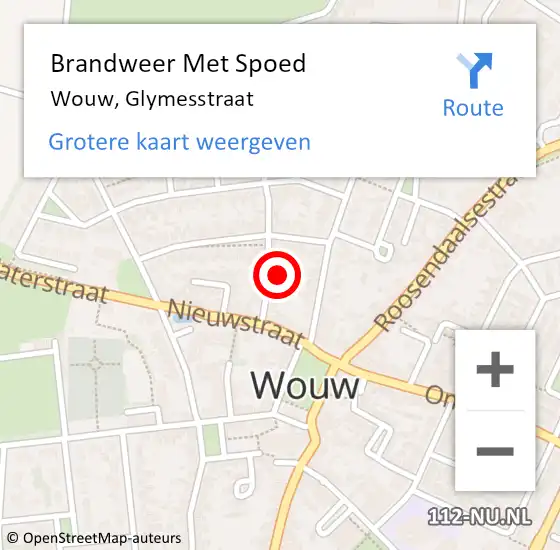 Locatie op kaart van de 112 melding: Brandweer Met Spoed Naar Wouw, Glymesstraat op 27 september 2023 01:19
