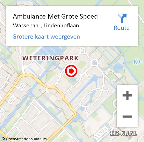 Locatie op kaart van de 112 melding: Ambulance Met Grote Spoed Naar Wassenaar, Lindenhoflaan op 27 september 2023 01:45