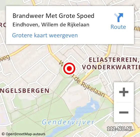 Locatie op kaart van de 112 melding: Brandweer Met Grote Spoed Naar Eindhoven, Willem de Rijkelaan op 27 september 2023 02:41