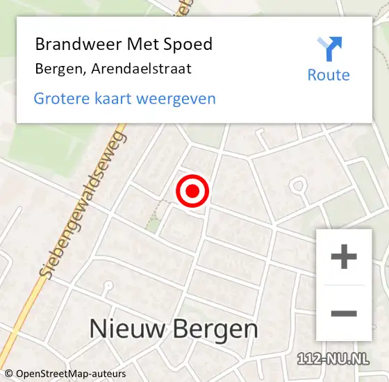 Locatie op kaart van de 112 melding: Brandweer Met Spoed Naar Bergen, Arendaelstraat op 27 september 2023 02:42