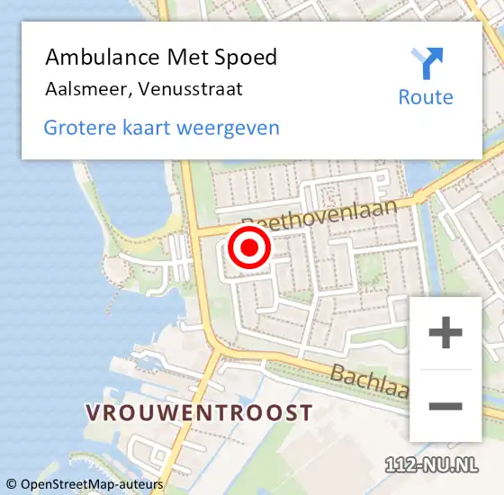 Locatie op kaart van de 112 melding: Ambulance Met Spoed Naar Aalsmeer, Venusstraat op 27 september 2023 02:43