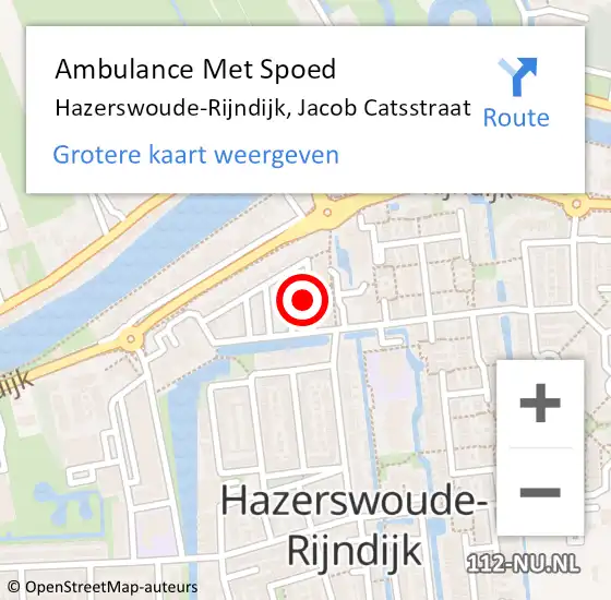 Locatie op kaart van de 112 melding: Ambulance Met Spoed Naar Hazerswoude-Rijndijk, Jacob Catsstraat op 27 september 2023 03:33