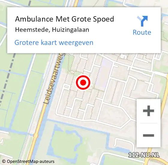 Locatie op kaart van de 112 melding: Ambulance Met Grote Spoed Naar Heemstede, Huizingalaan op 27 september 2023 03:43