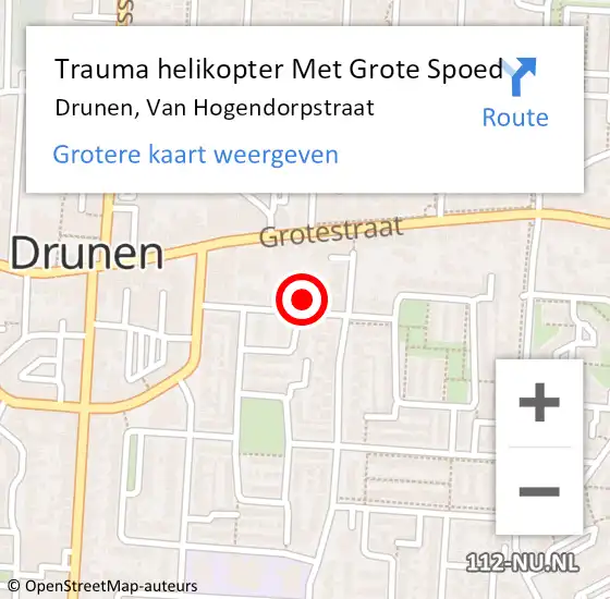 Locatie op kaart van de 112 melding: Trauma helikopter Met Grote Spoed Naar Drunen, Van Hogendorpstraat op 27 september 2023 04:01