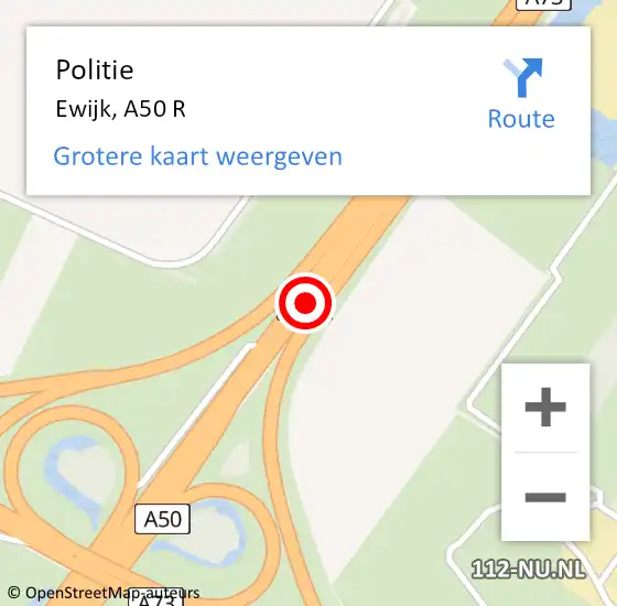 Locatie op kaart van de 112 melding: Politie Ewijk, A50 R op 9 september 2014 15:15