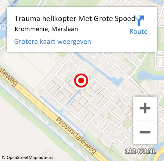 Locatie op kaart van de 112 melding: Trauma helikopter Met Grote Spoed Naar Krommenie, Marslaan op 27 september 2023 06:20