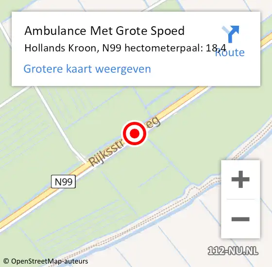 Locatie op kaart van de 112 melding: Ambulance Met Grote Spoed Naar Hollands Kroon, N99 hectometerpaal: 18,4 op 27 september 2023 07:32