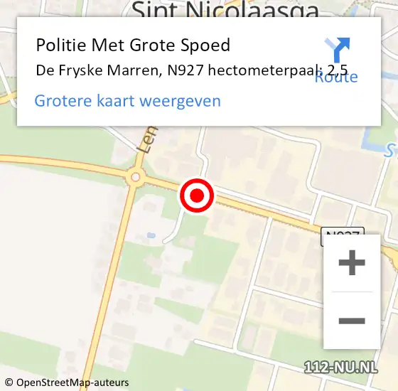 Locatie op kaart van de 112 melding: Politie Met Grote Spoed Naar De Fryske Marren, N927 hectometerpaal: 2,5 op 27 september 2023 07:44