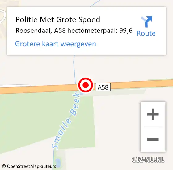 Locatie op kaart van de 112 melding: Politie Met Grote Spoed Naar Roosendaal, A58 hectometerpaal: 99,6 op 27 september 2023 07:49