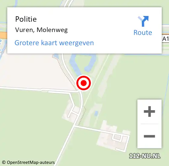Locatie op kaart van de 112 melding: Politie Vuren, Molenweg op 27 september 2023 08:02