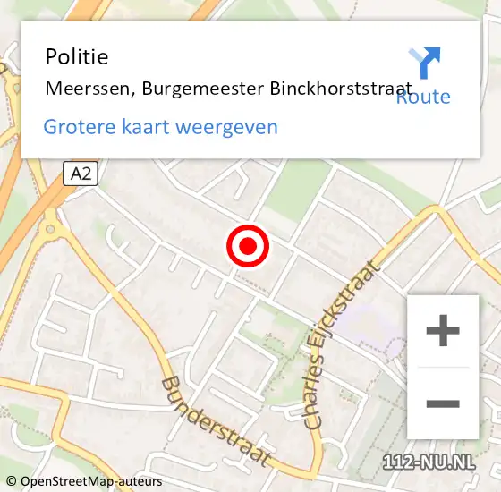 Locatie op kaart van de 112 melding: Politie Meerssen, Burgemeester Binckhorststraat op 27 september 2023 08:06