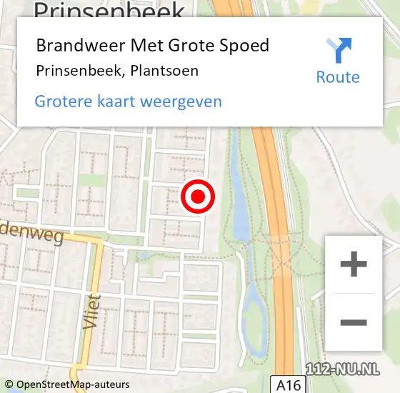 Locatie op kaart van de 112 melding: Brandweer Met Grote Spoed Naar Prinsenbeek, Plantsoen op 27 september 2023 08:13