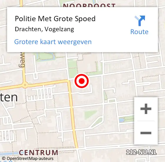 Locatie op kaart van de 112 melding: Politie Met Grote Spoed Naar Drachten, Vogelzang op 27 september 2023 08:16