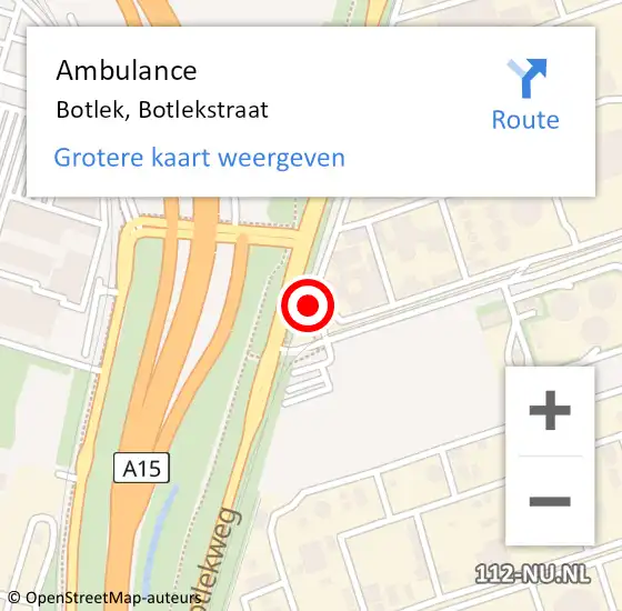 Locatie op kaart van de 112 melding: Ambulance Botlek, Botlekstraat op 27 september 2023 08:16