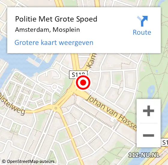 Locatie op kaart van de 112 melding: Politie Met Grote Spoed Naar Amsterdam, Mosplein op 27 september 2023 08:33