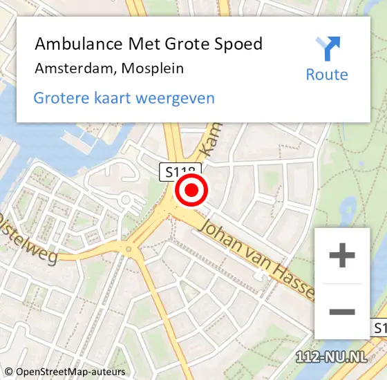 Locatie op kaart van de 112 melding: Ambulance Met Grote Spoed Naar Amsterdam, Mosplein op 27 september 2023 08:35