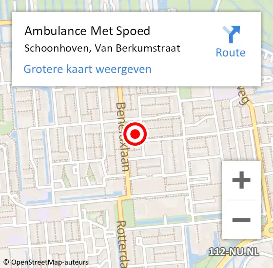 Locatie op kaart van de 112 melding: Ambulance Met Spoed Naar Schoonhoven, Van Berkumstraat op 27 september 2023 08:53