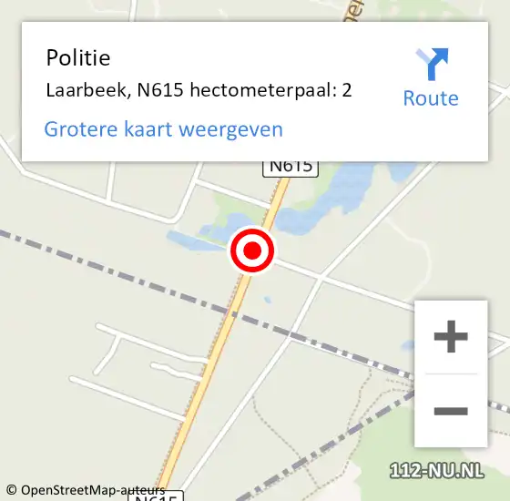 Locatie op kaart van de 112 melding: Politie Laarbeek, N615 hectometerpaal: 2 op 27 september 2023 08:56