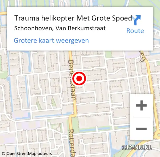 Locatie op kaart van de 112 melding: Trauma helikopter Met Grote Spoed Naar Schoonhoven, Van Berkumstraat op 27 september 2023 08:57