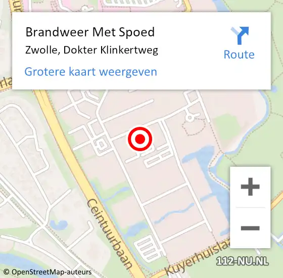 Locatie op kaart van de 112 melding: Brandweer Met Spoed Naar Zwolle, Dokter Klinkertweg op 27 september 2023 09:38