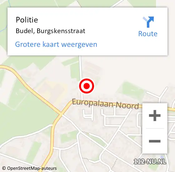 Locatie op kaart van de 112 melding: Politie Budel, Burgskensstraat op 27 september 2023 09:51