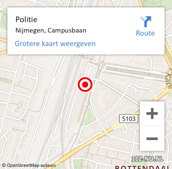 Locatie op kaart van de 112 melding: Politie Nijmegen, Campusbaan op 27 september 2023 10:09