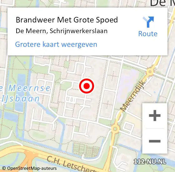 Locatie op kaart van de 112 melding: Brandweer Met Grote Spoed Naar De Meern, Schrijnwerkerslaan op 27 september 2023 10:43