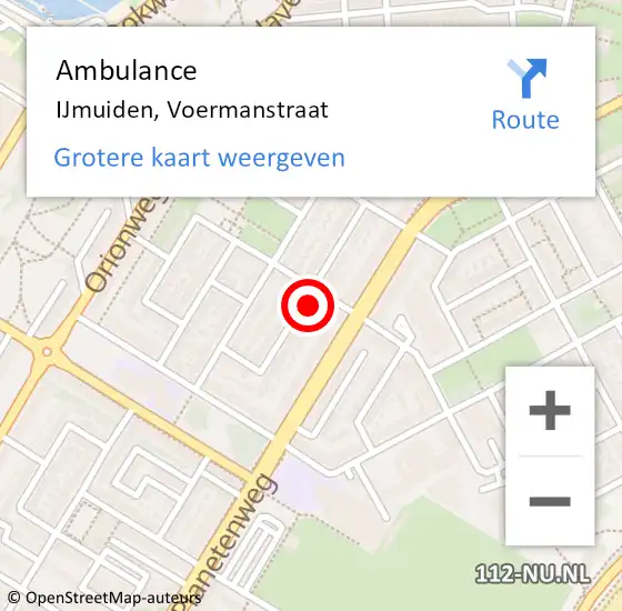 Locatie op kaart van de 112 melding: Ambulance IJmuiden, Voermanstraat op 27 september 2023 10:52