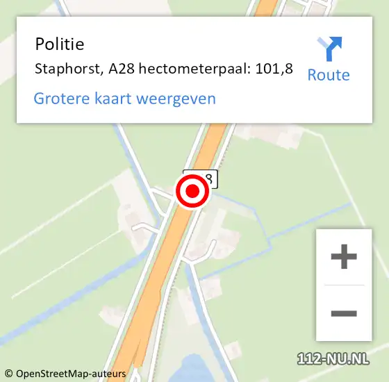 Locatie op kaart van de 112 melding: Politie Staphorst, A28 hectometerpaal: 101,8 op 27 september 2023 11:04