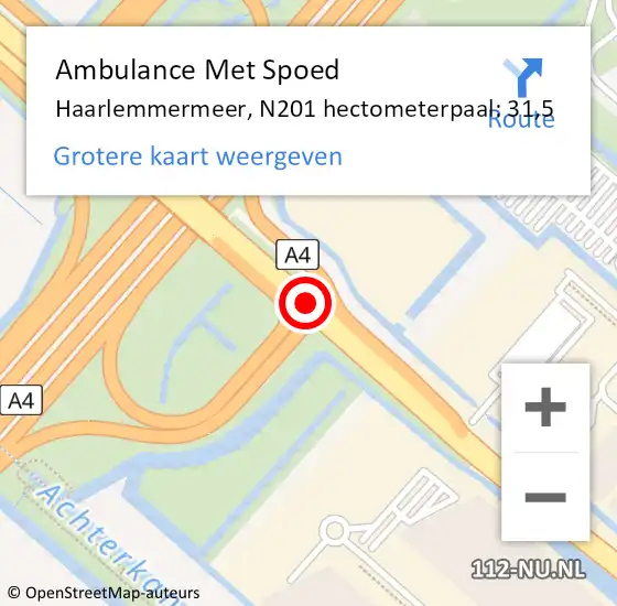 Locatie op kaart van de 112 melding: Ambulance Met Spoed Naar Haarlemmermeer, N201 hectometerpaal: 31,5 op 27 september 2023 11:10